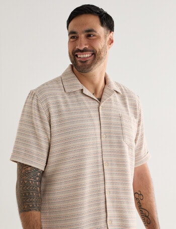 Kauri Trail Textured Stripe Short Sleeve Shirt, Natural product photo