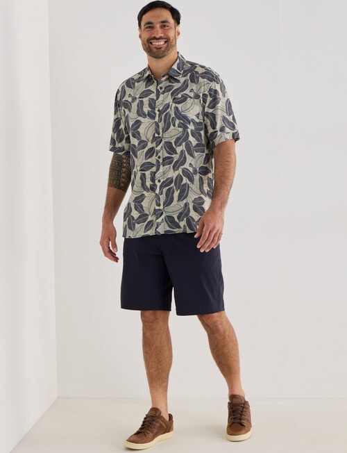 Kauri Trail Print Palm Short Sleeve Viscose Shirt, Tan product photo View 03 L