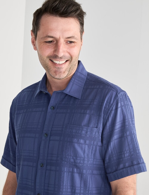 Chisel Cotton Textured Short Sleeve Shirt, Denim Blue product photo View 04 L