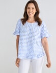 Ella J Gingham Ruffle Hem Top, Blue product photo