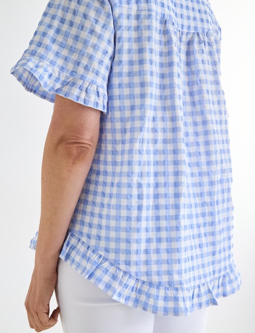 Ella J Gingham Ruffle Hem Top, Blue product photo View 06 L