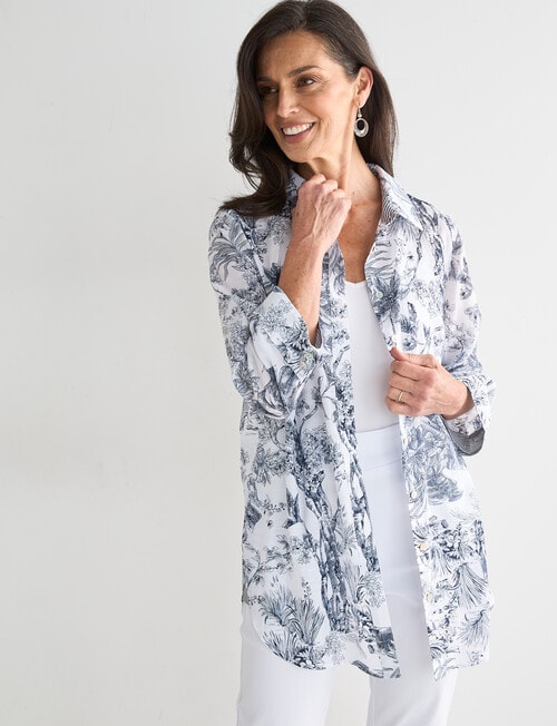 Ella J Sketch Print Longline Shirt, White product photo