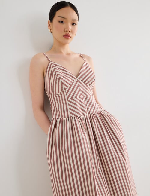 State of play Rhiannon Stripe Paneled Midi Dress, Brandy product photo View 04 L