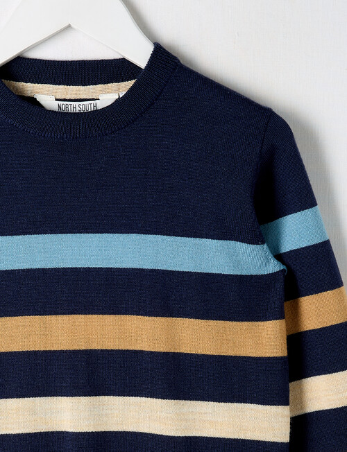 North South Merino Merino Stripe Jumper, Navy product photo View 02 L