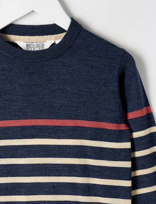 North South Merino Merino Stripe Jumper, Denim Marle product photo View 02 L