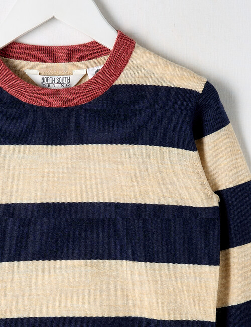 North South Merino Merino Stripe Jumper, Stone product photo View 02 L