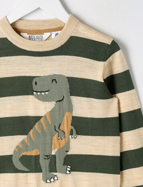 North South Merino Merino Stripe Dino Jumper, Khaki product photo View 02 L