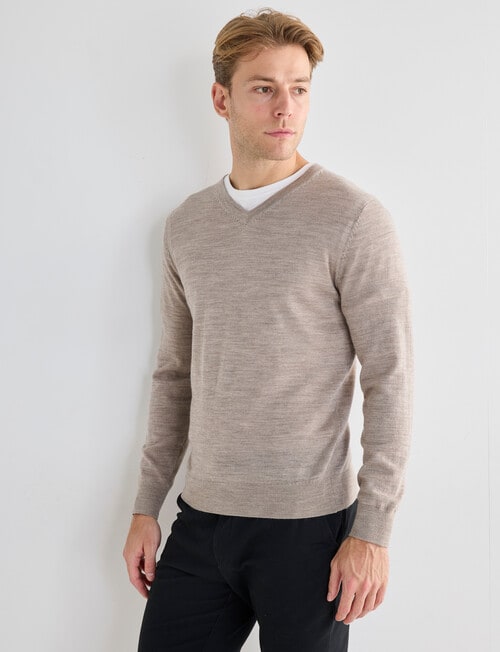 North South Merino Merino V-Neck Jumper, Sand product photo View 05 L