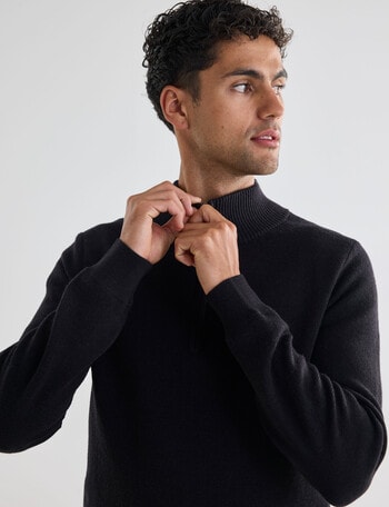 North South Merino Merino Milano 1/4 Zip Jumper, Black product photo