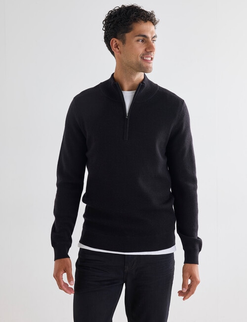 North South Merino Merino Milano 1/4 Zip Jumper, Black product photo View 05 L