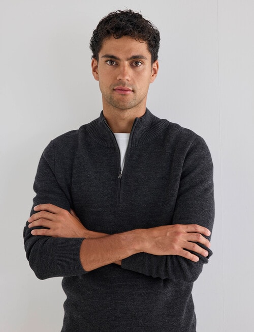North South Merino Milano 1/4 Zip Jumper, Charcoal, Size L product photo