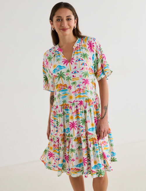 Zest Holiday Flutter Tiered Dress, Beach Print product photo