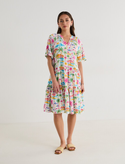 Zest Holiday Flutter Tiered Dress, Beach Print product photo View 03 L