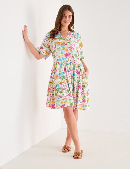 Zest Holiday Flutter Tiered Dress, Beach Print product photo View 13 L