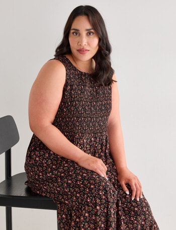 Studio Curve Shirred Bodice SL Dress, Tea Party Ditsy product photo