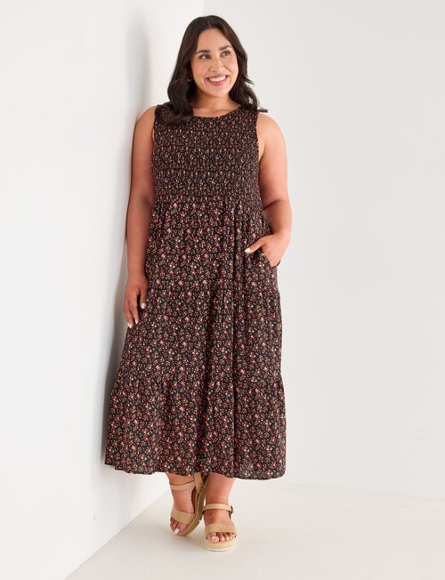 Studio Curve Shirred Bodice SL Dress, Tea Party Ditsy product photo View 03 L