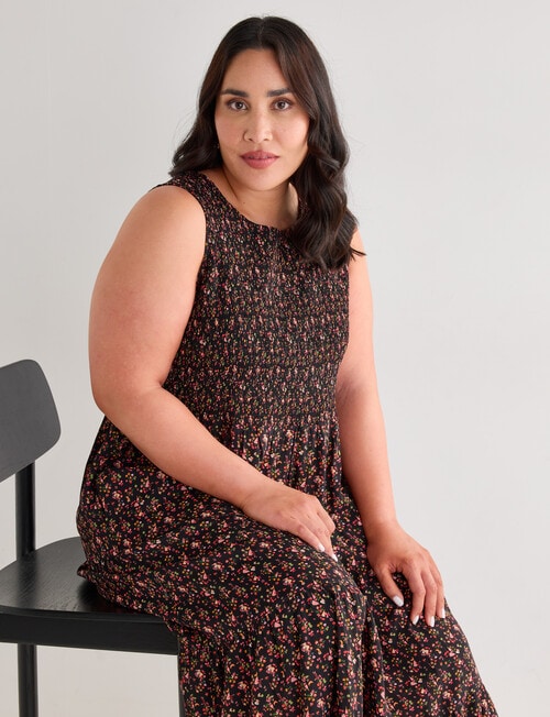 Studio Curve Shirred Bodice SL Dress, Tea Party Ditsy product photo