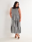 Studio Curve Shirred Bodice SL Dress, Black Stripe product photo