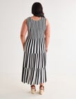 Studio Curve Shirred Bodice SL Dress, Black Stripe product photo View 02 S