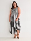 Studio Curve Shirred Bodice SL Dress, Black Stripe product photo View 03 S