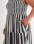 Studio Curve Shirred Bodice SL Dress, Black Stripe product photo View 04 S