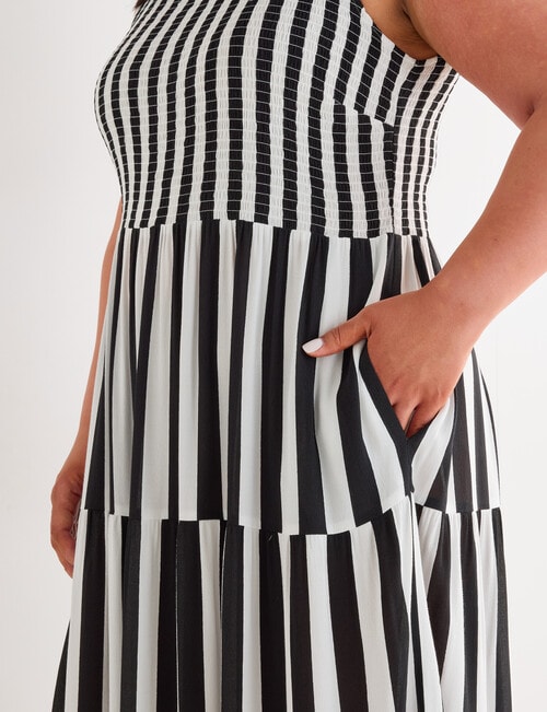 Studio Curve Shirred Bodice SL Dress, Black Stripe product photo View 04 L