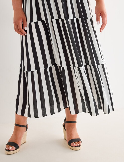 Studio Curve Shirred Bodice SL Dress, Black Stripe product photo View 05 L