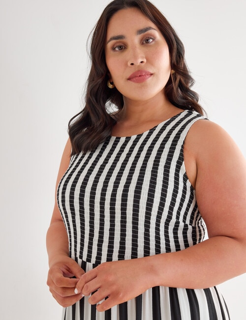 Studio Curve Shirred Bodice SL Dress, Black Stripe product photo View 06 L