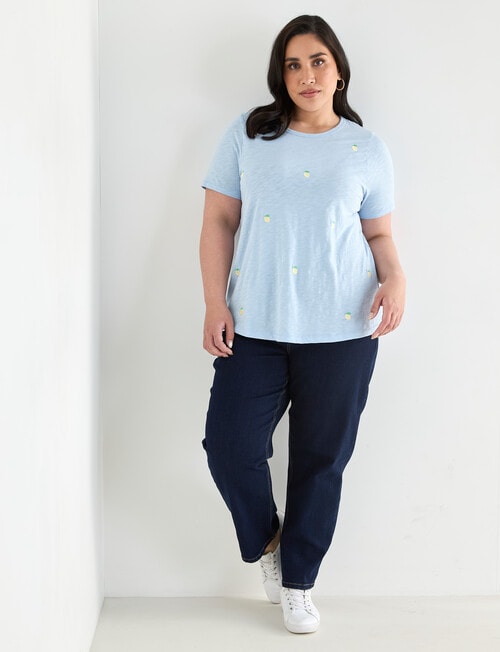 Studio Curve Organic Cotton Lemon Embroidery Scoop Neck Tee, Blue Spring product photo View 03 L