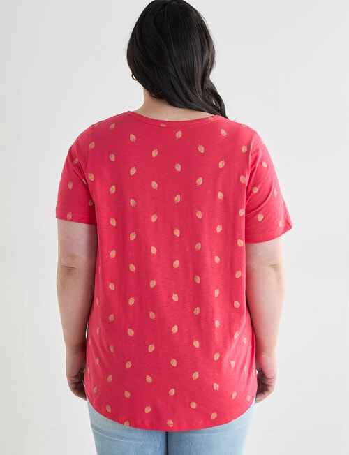 Studio Curve Organic Cotton Strawberry Foil V Neck Tee, Coral product photo View 02 L