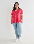Studio Curve Organic Cotton Strawberry Foil V Neck Tee, Coral product photo View 03 S