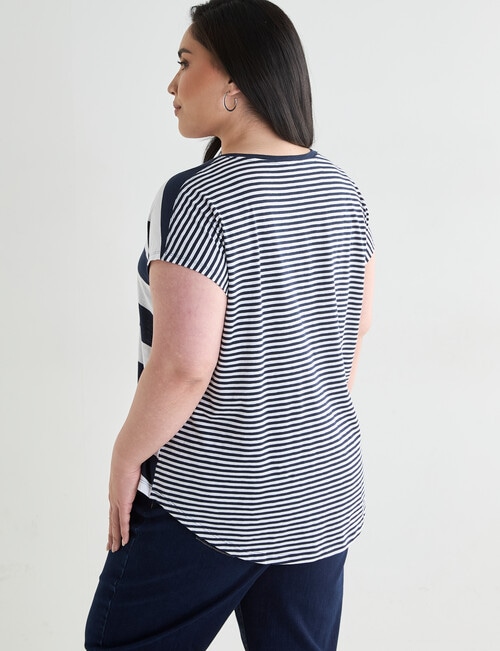 Studio Curve Organic Cotton Mixed Stripe V Neck Boxy Tee, Navy & White product photo View 02 L