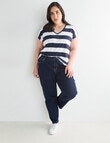 Studio Curve Organic Cotton Mixed Stripe V Neck Boxy Tee, Navy & White product photo View 03 S