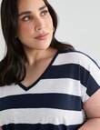 Studio Curve Organic Cotton Mixed Stripe V Neck Boxy Tee, Navy & White product photo View 04 S