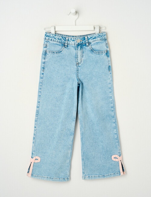 Mac & Ellie Bow Hem Wide Leg Jean, Light Blue product photo