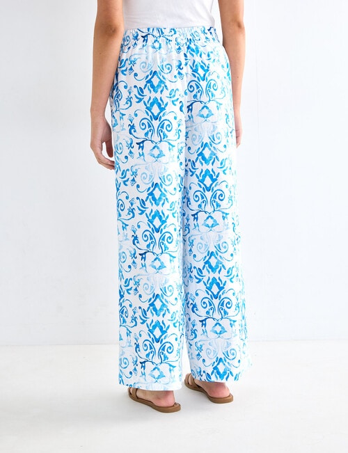 Zest Linen Wide Leg Pant, Tile Blue & White product photo View 02 L