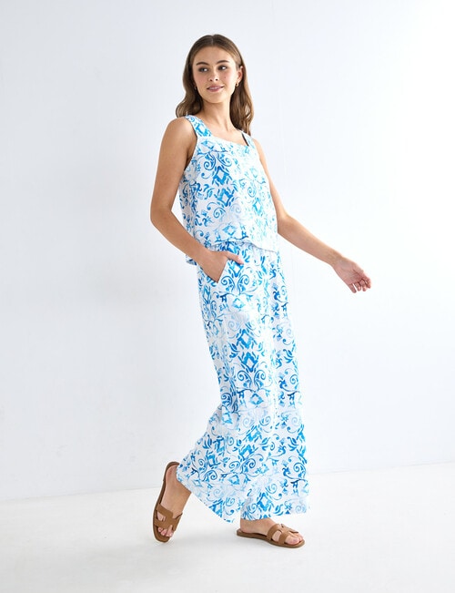 Zest Linen Wide Leg Pant, Tile Blue & White product photo View 03 L