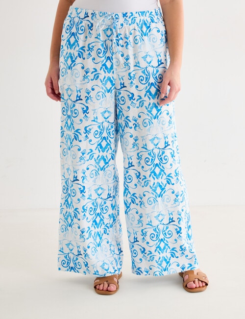 Zest Linen Wide Leg Pant, Tile Blue & White product photo View 12 L
