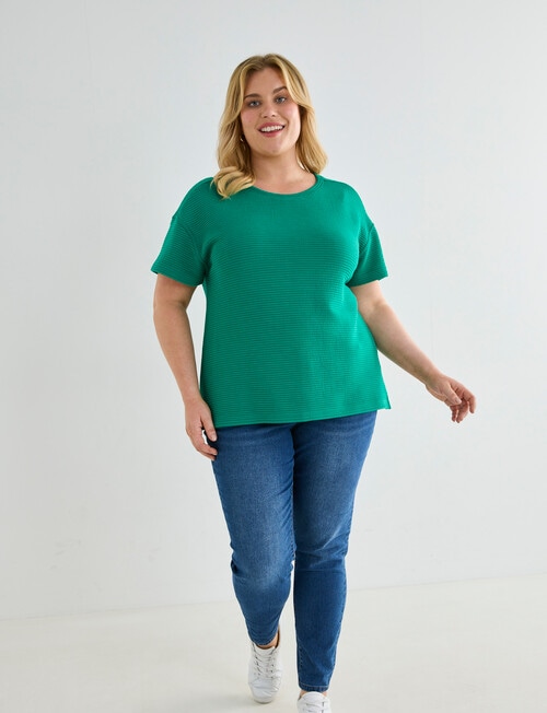Studio Curve Ribbed Knit Tee, Emerald Green product photo View 03 L