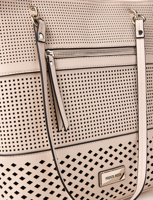 Pronta Moda Laser Cut Tote Bag, Beige product photo View 03 L