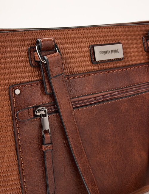 Pronta Moda Faux Straw Tote Bag, Tan & Brown product photo View 03 L
