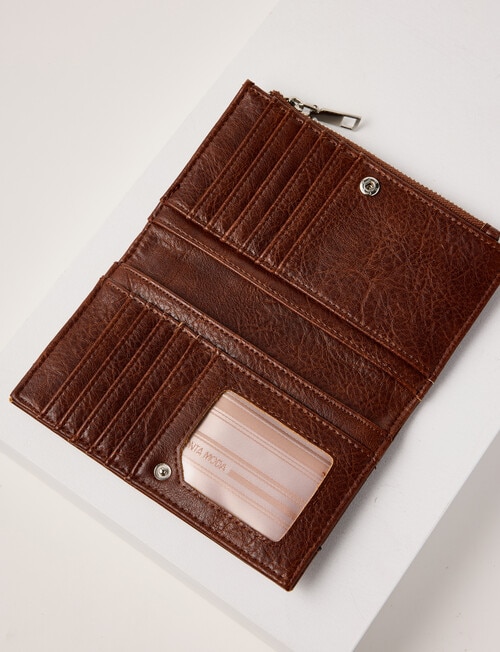Pronta Moda Faux Straw Med Wallet, Tan & Brown product photo View 03 L