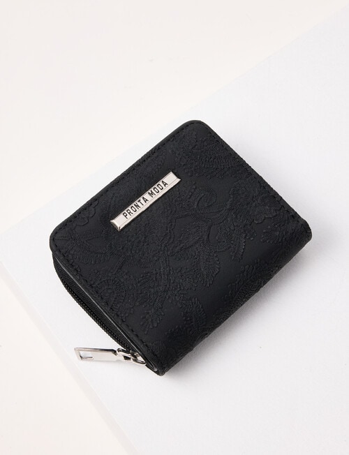 Pronta Moda Embossed Paisley Small Wallet, Black product photo