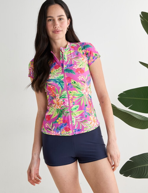 Zest Resort Short Sleeve Zip Rash Top, Hawaiian Sands product photo