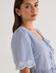 Zest Embroidered Tie Front Stripe Top, Blue product photo