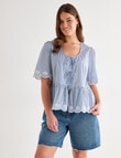 Zest Embroidered Tie Front Stripe Top, Blue product photo View 12 S