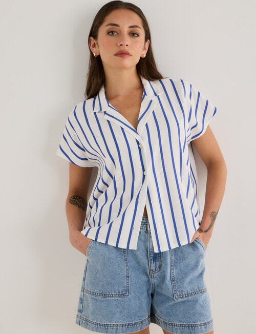Zest Linen Blend Stripe Shirt, Blue & White product photo