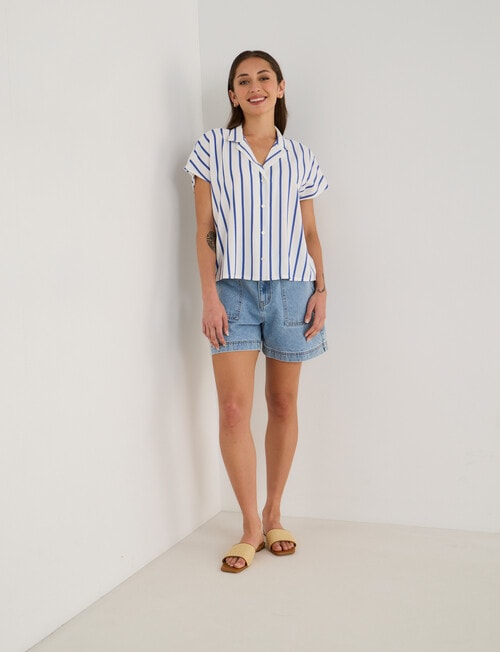 Zest Linen Blend Stripe Shirt, Blue & White product photo View 03 L