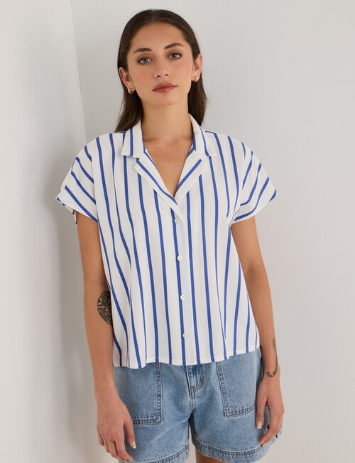 Zest Linen Blend Stripe Shirt, Blue & White product photo View 04 L