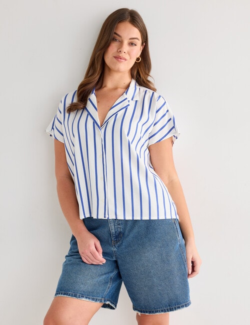 Zest Linen Blend Stripe Shirt, Blue & White product photo View 12 L